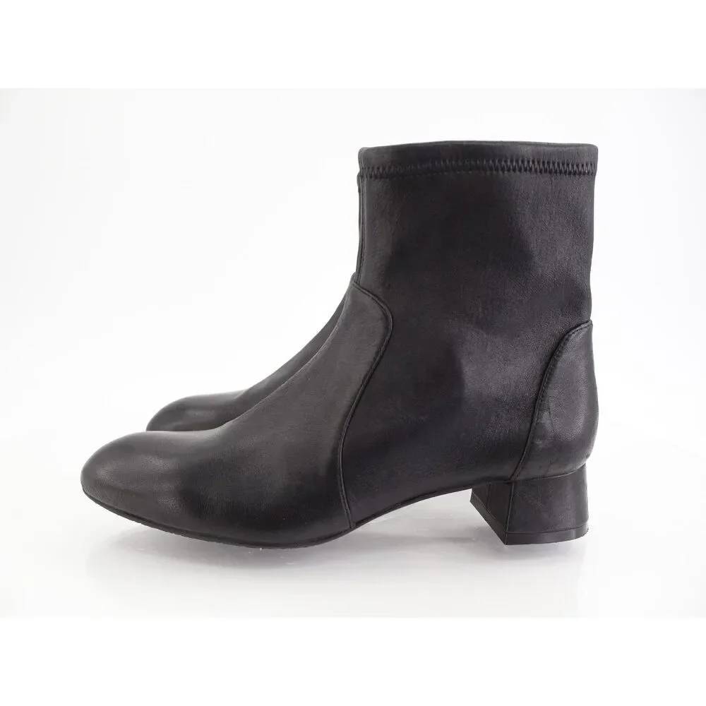 Stuart Weitzman Odetta Ankle Pull On Bootie Size 7.5 Black Leather Pointed Toe